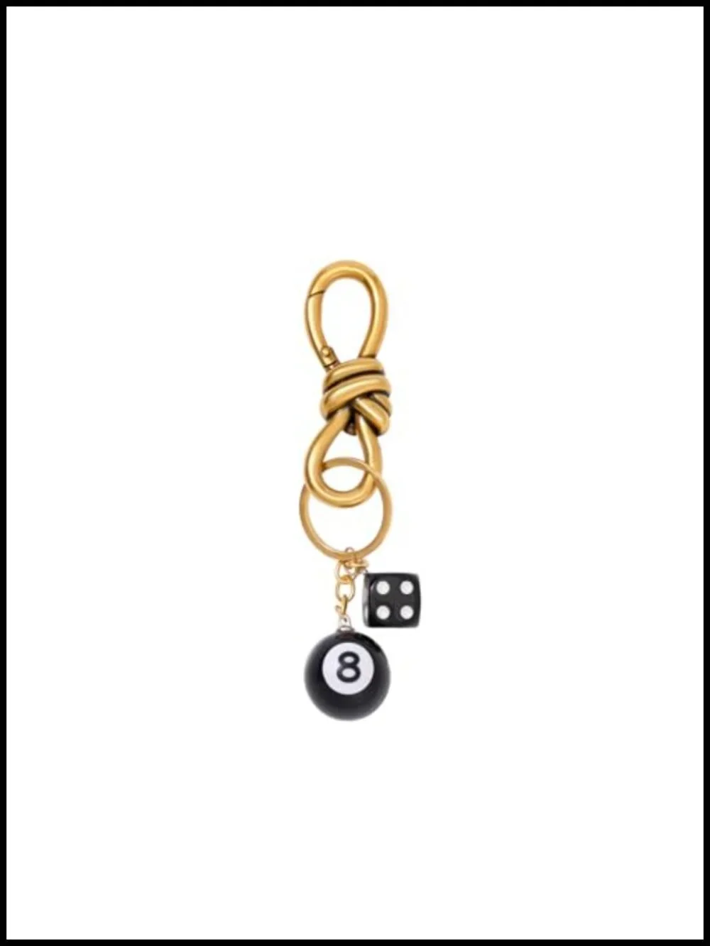 Vintage Style Metal Keychain with 8 Ball and Dice Charms, Snap Hook